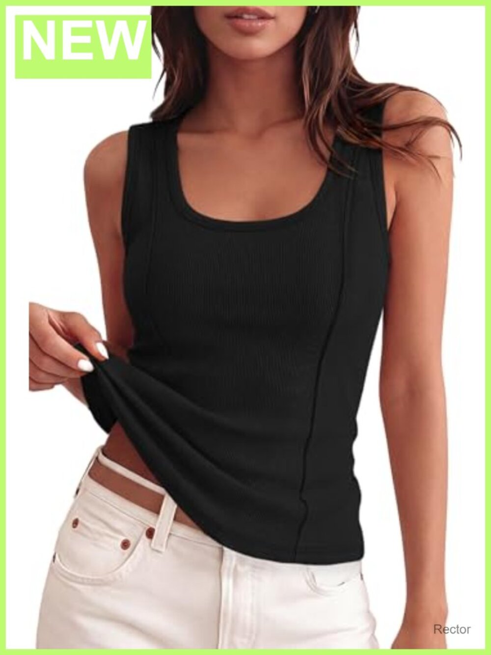 Women's Ribbed Slim Fit Scoop Neck Sleeveless Tank Top Summer Basic Layering Top